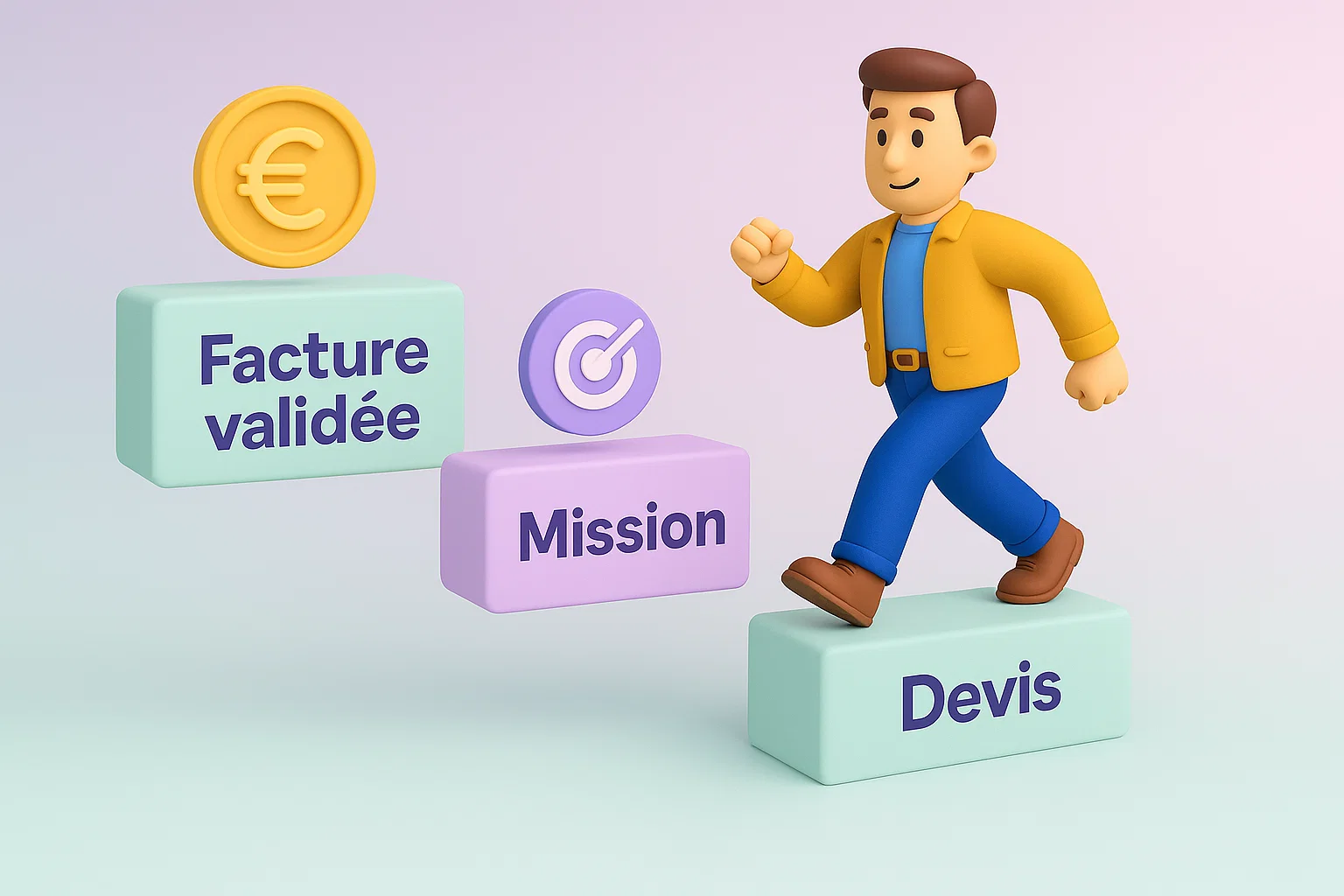 Interface PlatformEasy illustrant le passage fluide d’un devis à une facture dans le cadre d’une prestation de services à la personne.