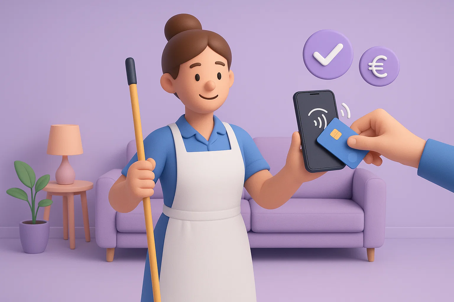 Client réglant une prestation de services à la personne via mobile, directement auprès de l’intervenant, grâce à la solution PlatformEasy.