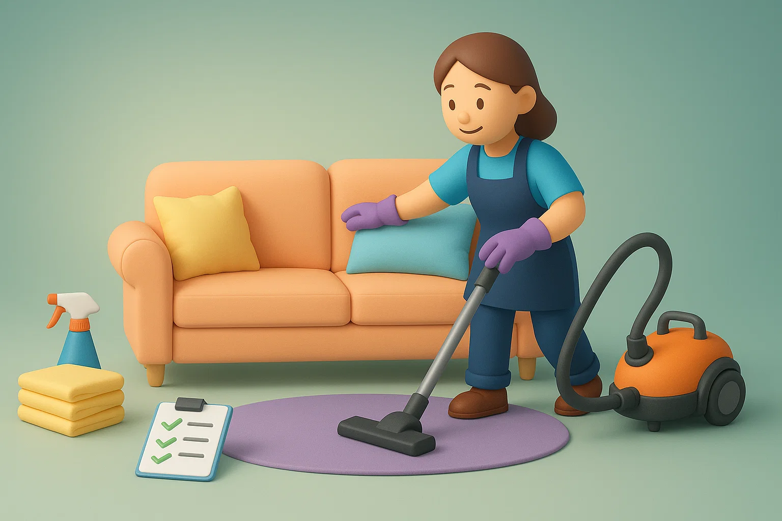 Femme passant l’aspirateur – illustration d’un service à domicile avec plateformeasy